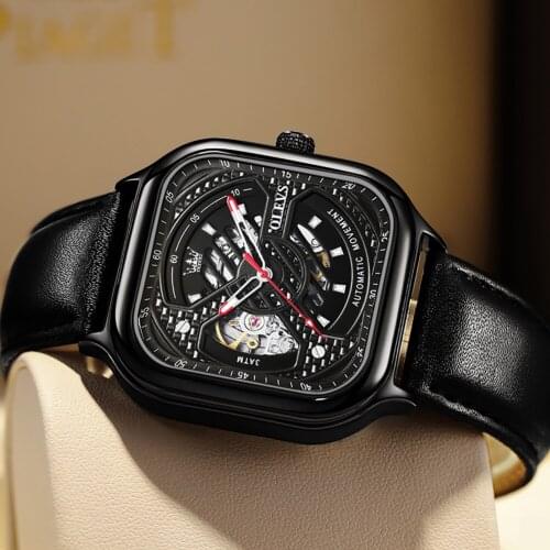2021 New Men Watches OLEVS Top Brand Luxury Waterproof Mechanical Square Watch For Men Sport Hollow Clock Male Relogio Masculino