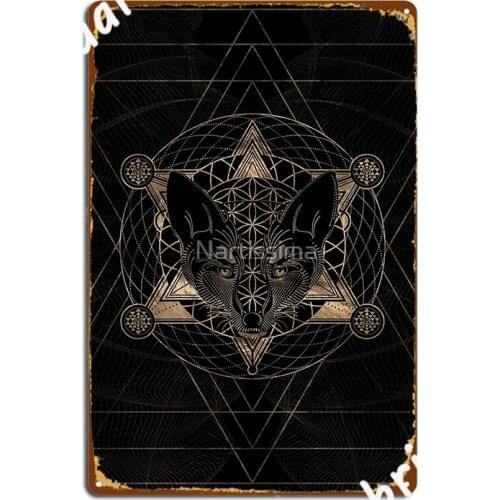 Fox In Sacred Geometry Black And Gold Poster Metal Plaque Club Party Bar Cave Mural Painting Personalized Tin Sign Poster