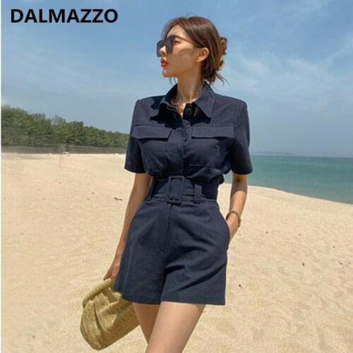 DALMAZZO 2021 New Fashion Womens Summer Shorts Suits Single-Breasted Short Tops + Wide Leg Hot Short Pants 2 Piece Sets Mujer