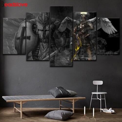 DIY 5D Diamond Painting Multi-picture diamond Embroidery 5 Panel Knight Templar And Shield Sword Knight Wings Full Drills Decor