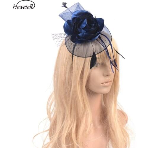 Elegant Black Blue Fascinator Wedding Party Lady Women Hair Clip Headdress Hairpiece Hairband