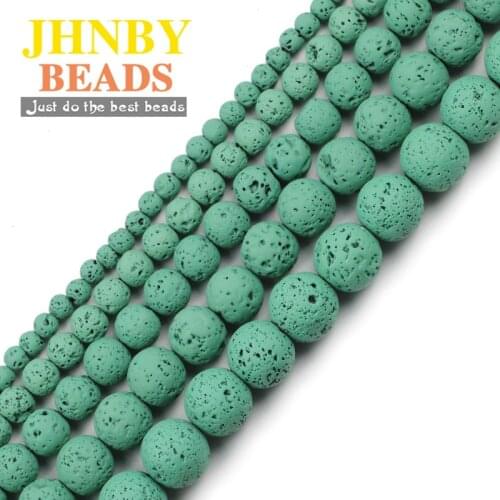 JHNBY Light Green Rubber Paint volcanics Lava 4/6/8/10MM Natural Stone Spacer Round Loose beads for Jewelry making DIY bracelet