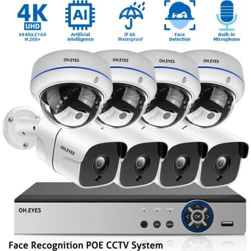 CCTV Security Camera System Kit 8CH 4K POE NVR Kit Outdoor Watertproof Ai Audio Video Surveillance POE IP Camera System Set 8MP