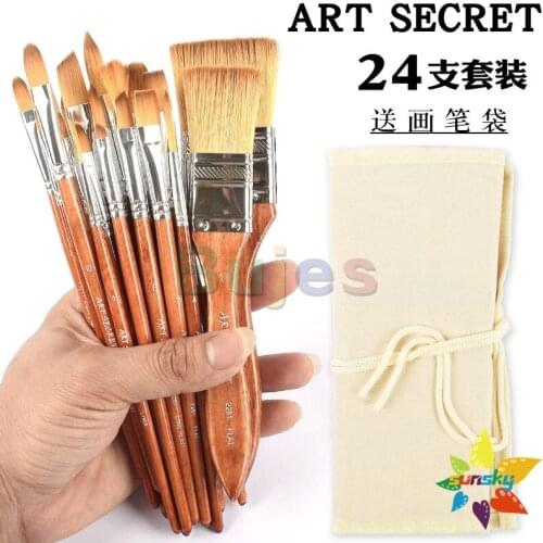 Original Artsecret 2281Nylon watercolor brush 24 pcs/set Acrylic Oil painting brush Fan shaped Round head brush Hook line brush