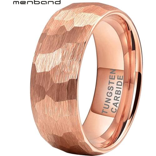 Hammer Ring Rose Gold Men Women Tungsten Wedding band With Multi Faces And Brushed Finish 6MM 8MM Comfort Fit