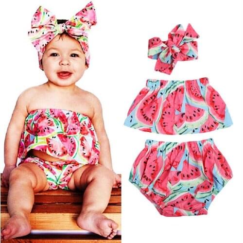 3Pcs NewbornToddler Baby Girls Clothing Outfit Set Off Shoulder Tops Headband Shorts Outfits Clothes Set