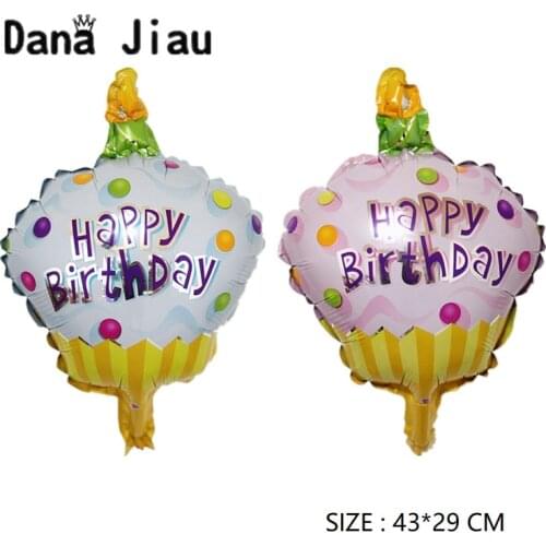 Mini 1pc 43*29 cm girl/boy happy birthday pary balloon pink blue small cake aluminum foil balloons kids toy wholesale supplier