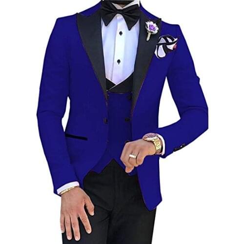 Mens Suits (Jacket+Pants+vest) Pink With Black Lapel Suits for Men Custom Made Terno Slim Groom Custom 3 Piece Wedding Masculino