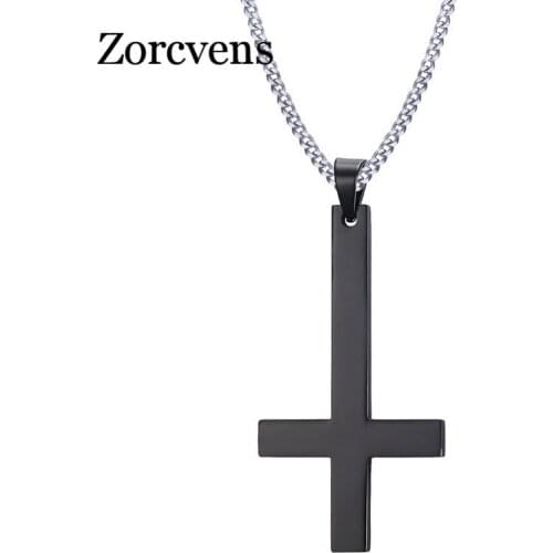 Modyle Male Black St Peters Inverted Cross Pendant Necklace for Men Stainless Steel Choker Crux de Sanctus Petrus Jewelry