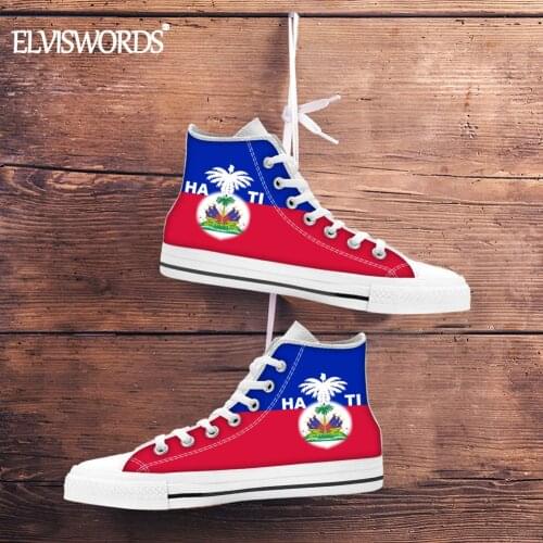 2020 New Haiti Flag Print Woman Man Fashion Vulcanized Shoes High Top Flat Shoes for Boys Girls Red Blue Casual Canvas Sneaker