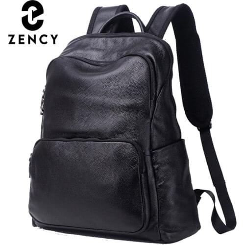 Zency Cowhide Leather Knapsack 2021 New Fashion Designer Backpack Daily Casual Women Rucksack Laptop Bag Anti-Theft Bag For Male