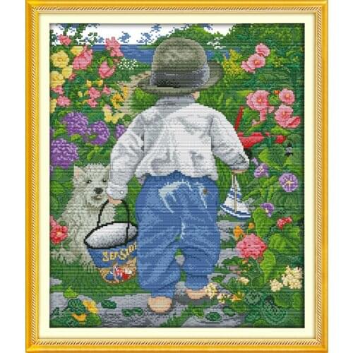 The garden boy Cross Stitch Kit Home Decorative 11CT 14CT DMC Chinese Embroidery Needlework Easy DIY Cross-stitch set Handmade