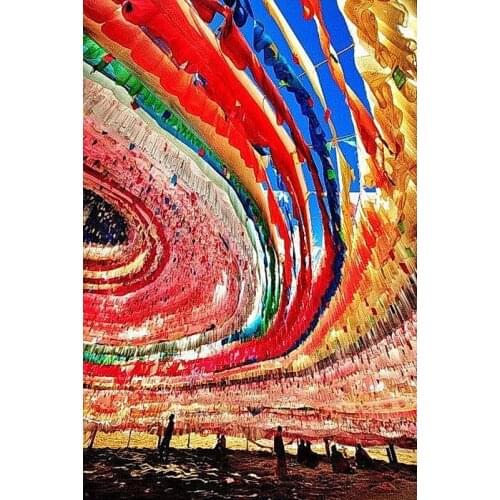 Modern handmade painting chinese painting farmer under colorful sky on oil canvas for home decor , wallpaper