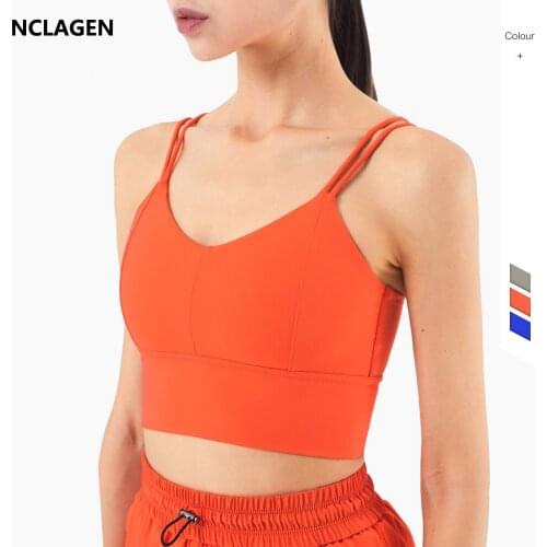 NCLAGEN Sports Top Women Training Solid Yoga Bra Push-up Elastic Fitness Halter Gym Vest Thin Shoulder Strap Workout Underwear