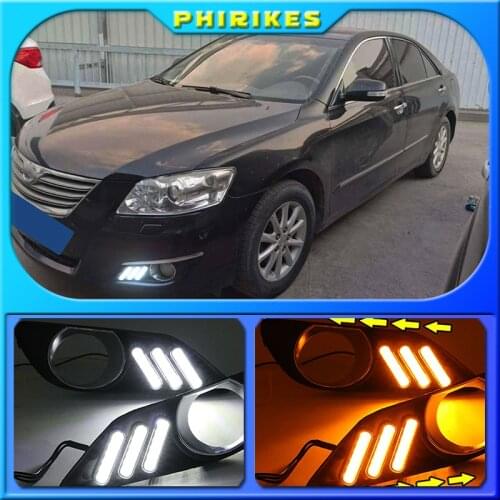 1 Set LED DRL Daytime Running Lights Daylight Fog Lamp Cover With Yellow Turning Signal For Toyota Camry 2006 2007 2008
