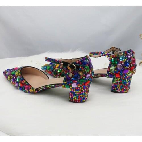 Womens wedding shoes Bride with matching High Thick heel Pumps 5cm heel height Ladies party dress shoes set Buckle strap