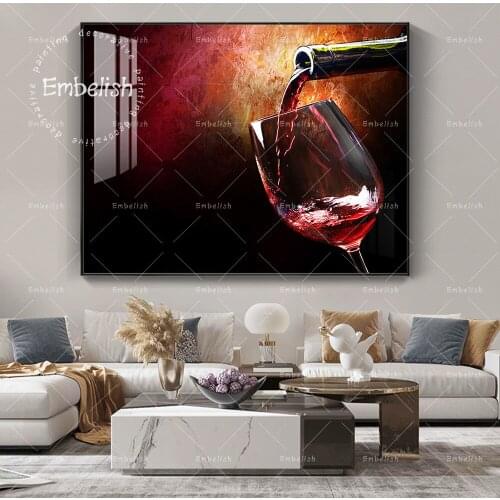 Embelish 1 Pieces Red Wine And Glass Modern Wall Art Posters For Kitchen Home Decor HD Print Canvas Paintings Large Pictures