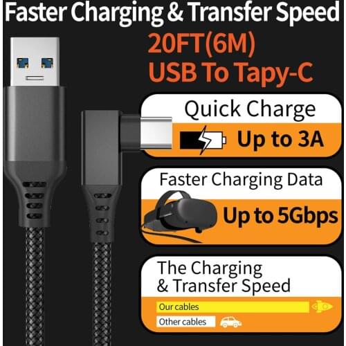 USB C 90 Degree Angle End Type-C Fast Charging Data Cable for Oculus Quest 2 Accessories