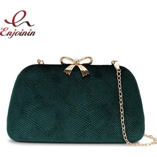 Vintage Snake Corduroy Bow Buckle Women Party Evening Bag Chain Purse Shoulder Bag Tote Crossbody Mini Bag Female Bolsa Handbag