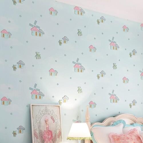 Wellyu 3D CHILDRENS Room Wallpaper Boys And Girls Bedroom Wall Cute Cartoon Simple Non-woven Wallpaper Environmentally Friendly