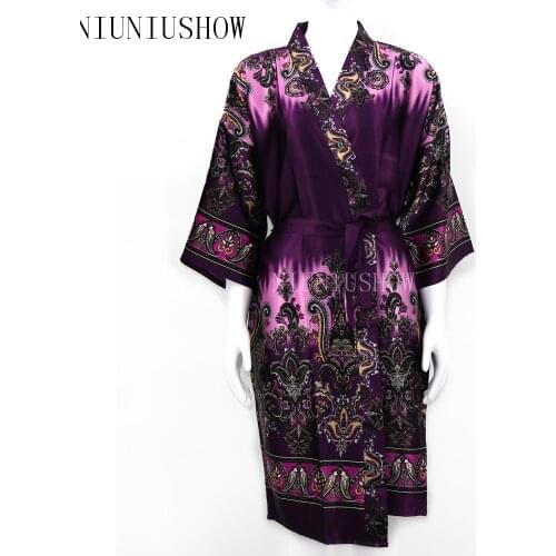 New Style Ladies' Sexy Satin Robe Dress Gown Women Elegant Print Nightgowns Kimono Bathrobe Flower Nightdress One Size