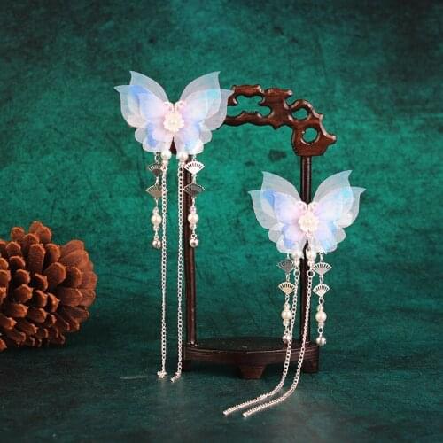 1 pair Cute Butterfly Hair Clip Daily Outdoor Hairpin Decor for Hanfu Chinese Style Cosplay Prop Women Girl Gift