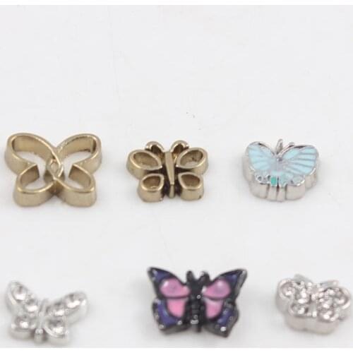 6 Styles Different Butterfly Designs Alloy Floating Charm for Floating Memory Living Locket 10pcs/lot Dropshipping