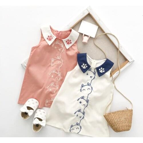 2020 Girls Summer Dresses Baby Girls Princess Dress New Sleeveless Cute Cat Vest Skirt Dress For Girls Children Clothing 1-6 T