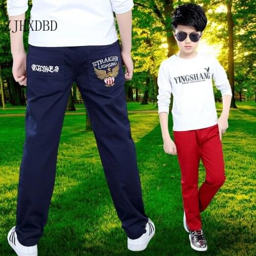2021 Blue Sweatpants Letters Kids Jeans for Boys Trousers Casual Elastic Waist Pencil Pants 4-16T Childrens Clothes Clothing