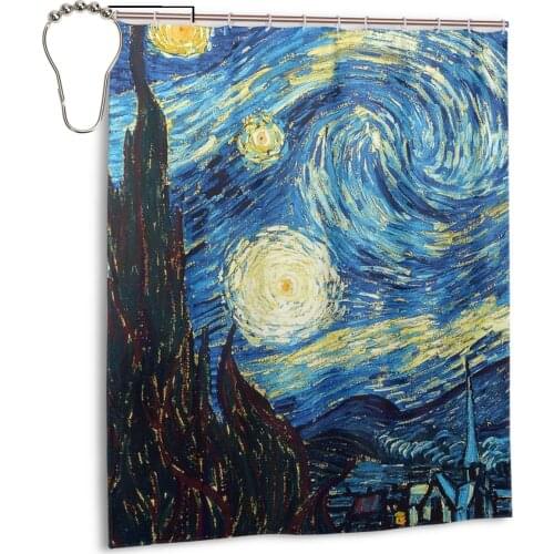 3D Dutch Painter Van Gogh Classic Oil Paintings Shower Curtains Bathroom Curtain Waterproof Polyester Bath Curtain with Hooks