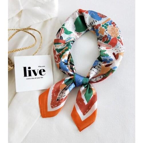 70x70cm Women Multifunction Polyester Silk Scarf Exaggerated Pattern Printing Satin Square Wraps Ladies Scarves Hijab 2021 New