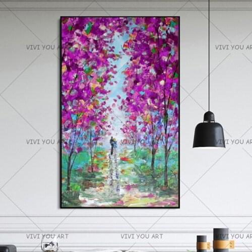 Handmade Abstract Palette Knife Canvas Oil Painting Color Flower Tree Wall Picture Living Room Entrance Home Decor No Frame