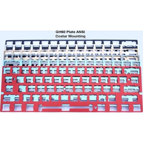 GH60 Plate Aluminum Anodized for Costar Stabilizers Mounting Support ANSI Layout for 60% Mechanical Keyboard DIY free shipping