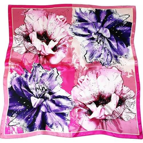 Color block floral large square Square Scarf Women 2021 Design Luxury Silk Scarf Bandana Headband Fashion Hijab Neckerchief