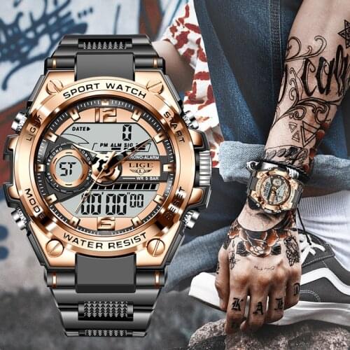 2021 LIGE Sports Men Quartz Wristwatches Digital Creative Watch For Men LED Dual Display Waterproof Clock Relogio Masculino New