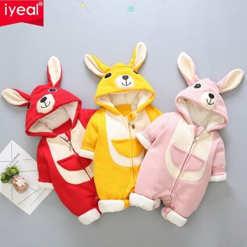 IYEAL Baby Rompers Girl Clothes Winter Cartoon Hooded Coat Baby Boy Jumpsuit Cotton Overalls Newborn Outerwear For Baby Jackets