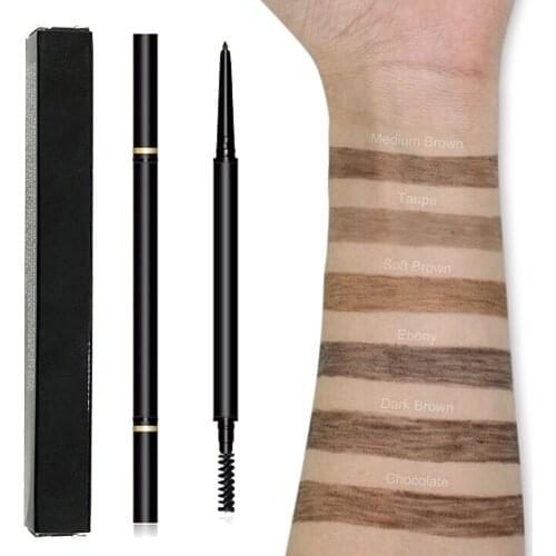 Double Ended Pigment Thin Eyebrow Pencil Long Lasting Waterproof Natural 6 Color Cosmetic Rotating Brow Pen Custom Private Label
