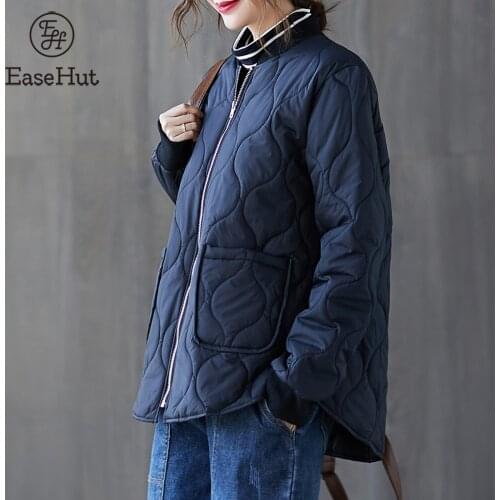EaseHut Women Quilted Jackets Zip Up Pockets Loose Casual Vintage Coat Winter Comfy Outerwear Autumn Loose Coat Outwear