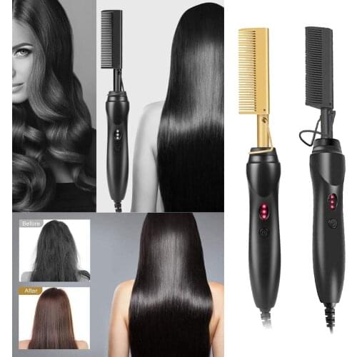 Electrical Straightening Hot Comb Curling Iron Hot Hair Flat Iron EU Black Hot Comb Hair Straightener Brush Wet Dry