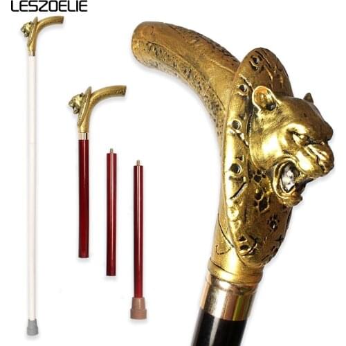 Ferocious Animal Resin Leopard Head Wooden Walking Stick Man Silver Handle Fashion Walking Cane Women Party Decorative Stick