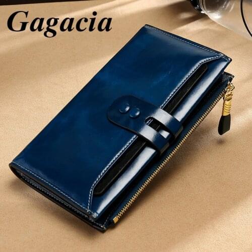 Gagacia Genuine Leather Women Long Wallet Womens Luxury Design Coin Card Bag 2021 Fashion New Solid Color Vintage Zipper Purse