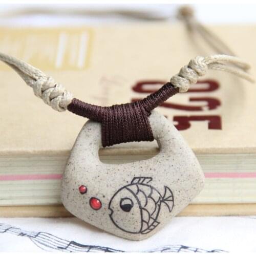 Ceramic Cartoon Necklaces Handmade Clay Fish Pendants Fashion Accessories Vintage Jewelry Cute for Kids Wholesale Ethnic Style