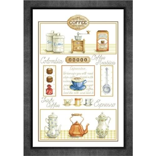 Coffee collage cross stitch kit aida fabric 18ct 14ct 11ct unprint canvas cotton thread cross-stitch embroidery set