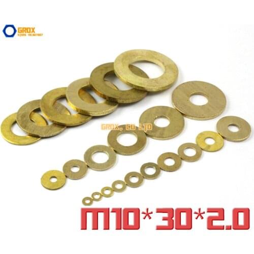 10 Pieces M10 x 30 x 2.0mm Brass Flat Washer