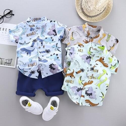 Baby Boys Summer Clothing Toddler Kids Costume Fashion Cartoon Print Shirt + Navy Shorts Set 1 2 3 4 Years Outfits