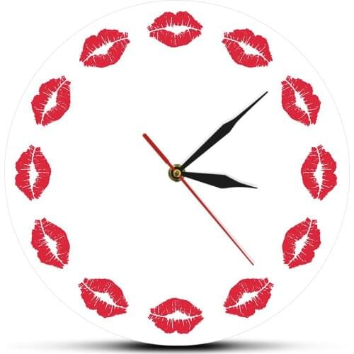 Minimalist Morden Design Wall Clock Sweet Kiss Timekeeper Girl Bedroom Decor Lady Red Lips Silent Non-ticking Watch Saat Horloge