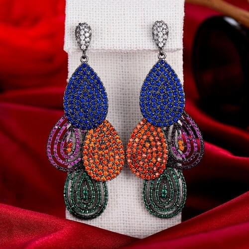 Missvikki Luxury Romantic Colorful Pendant Earrings for Women Fine Bridal Wedding Party Occasion Shiny Cubic Zircon Jewelry