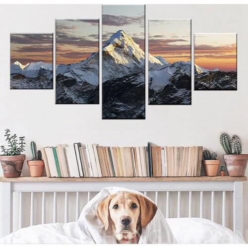 Modular Picture Modern Painting Cuadros Decoration 5 Panel Snow Mountains Snowscape Canvas Art Framework Wall For Living Room