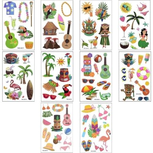 10pcs/Lot Color Hawaii Pattern Tattoo Sticker Set Face Body Temporary Tattoo Child Sticker Decal Children Summer Decorations