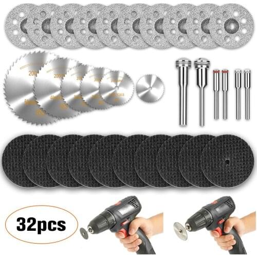 32PCS HSS Mini Circular Saw Blade Set Resin Cut-Off Wood Cutting Disc Diamond Metal Saw Bladeser Cut-Off Wheels Drill Power Tool